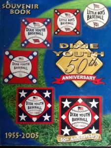 This is the front cover of Dixie Youth Baseball's 50th Anniversary souvenir booklet which highlights its evolution from a segregated "whites only" league to its modern incarnation.  Its authors recognize South Carolina as the organization's birthplace but make no mention of the racial controversy that spawned it.