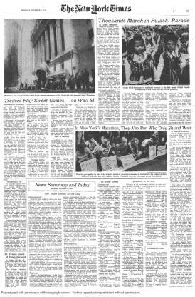 The page of the New York Times featuring the photograph of the 1972 New York City Marathon protest.